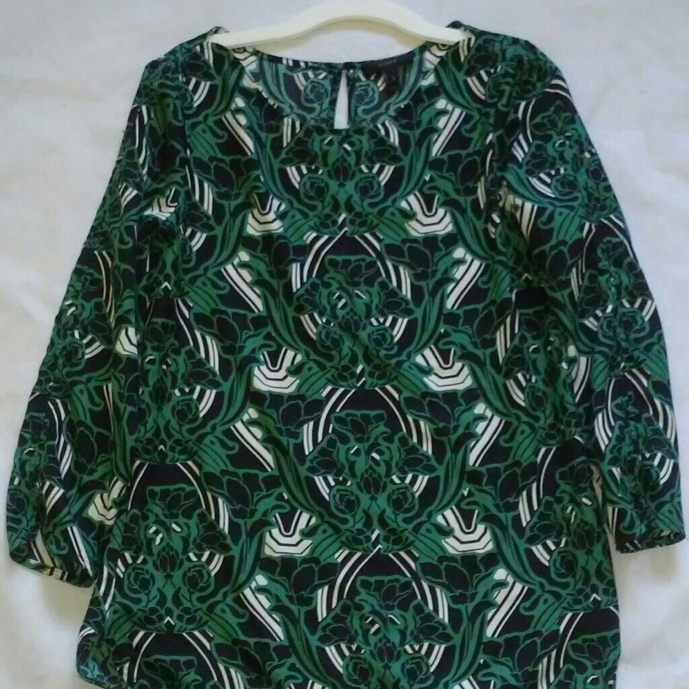 Stylish green J Crew blouse print